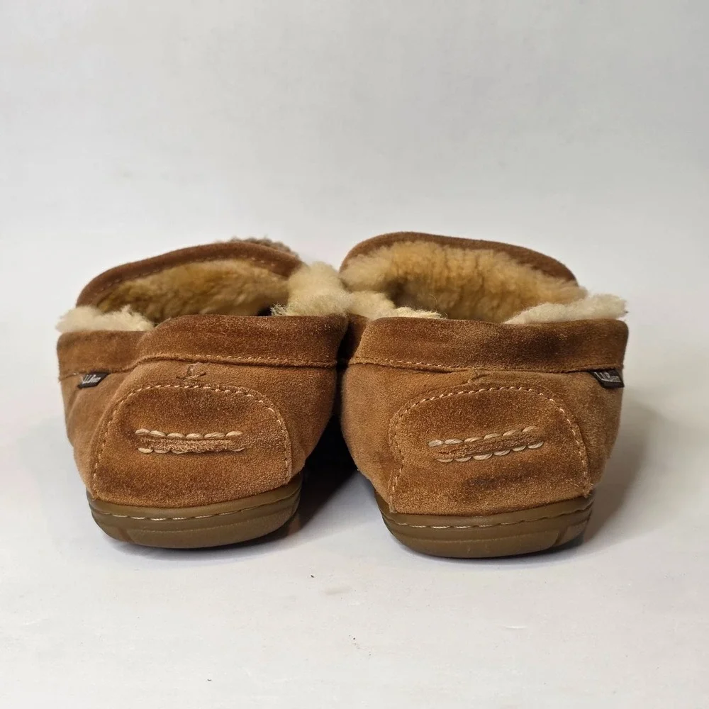 L.L.Bean Men's Slippers Size 11 Medium Brown Suede Sherpa Lined Sheepskin Shoes